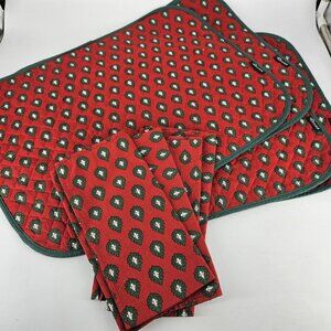 Les Olivades Quilted Placemats Set 2 with 4 Napkins Red Green Provencal France